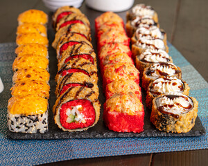 japanese sushi rolls set colourful