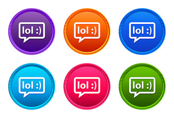 LOL bubble icon luxury bright round button set 6 color vector