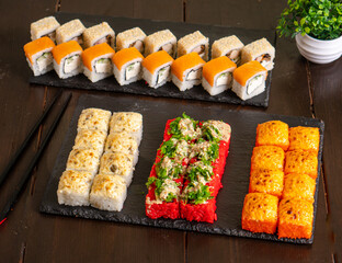 japanese sushi rolls set colourful
