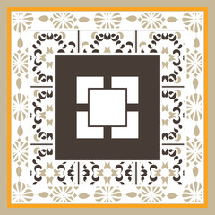 Design scarf with brown baroque elements. Vector illustration.
