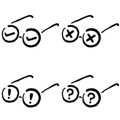 Eyeglasses with Check Marks: Doodle Icon: Hand drawn vector Icon like woodblock print