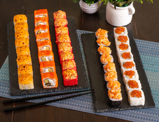 japanese sushi rolls set colourful