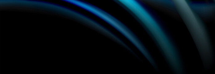 Fototapeta premium Dynamic motion abstract background. Color blurred stripes on black. Wave liquid lines poster. Vector illustration