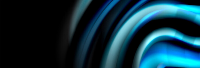 Dynamic motion abstract background. Color blurred stripes on black. Wave liquid lines poster. Vector illustration