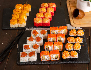 japanese sushi rolls set colourful