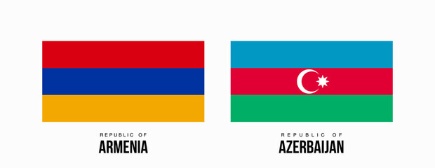 Azerbaijan and Armenia flags state symbols isolated on background national banner. war for independence of Azerbaijan, Armenia. Illustration banner with flat Official state flag.