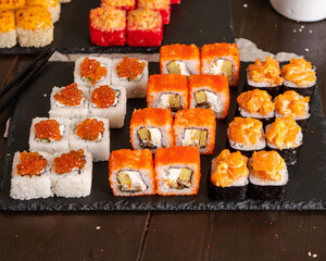 japanese sushi rolls set colourful