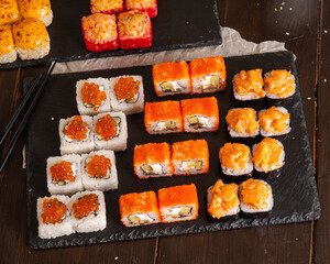 japanese sushi rolls set colourful