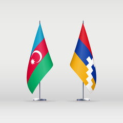 Nagorno-Karabakh and Azerbaijan flags state symbols isolated on background national banner. war for independence of Artsakh Nagorno-Karabakh Azerbaijan. Illustration with realistic desktop state flag