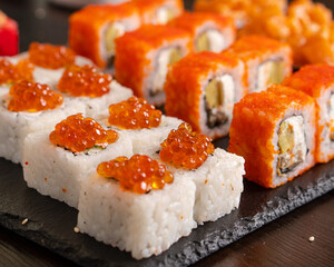 japanese sushi rolls set colourful