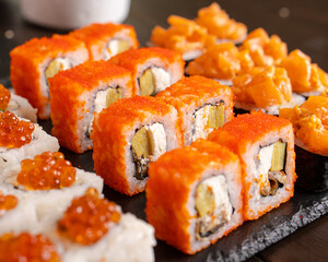 japanese sushi rolls set colourful