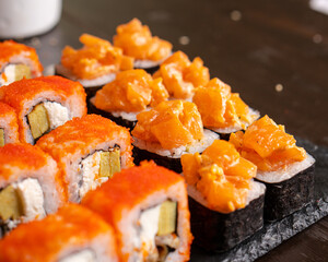 japanese sushi rolls set colourful