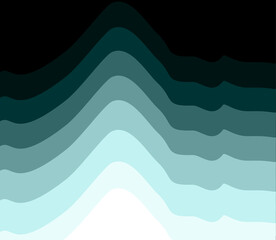 Vector illustration. Abstract pattern depicting snowy mountains or sea waves in shades of blue-green. Gradient color stretching from light to dark