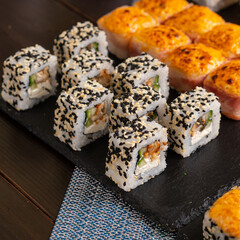 japanese sushi rolls set colourful