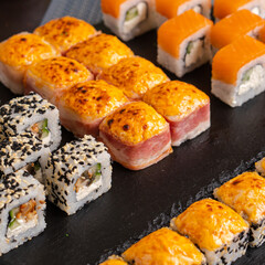 japanese sushi rolls set colourful