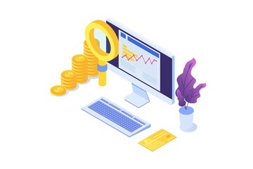 Financial administration, examiner, audit isometric concept. Company tax and account. Vector illustration