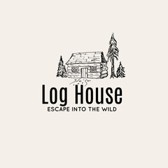 Log House hand drawn illustration for logo concept vector