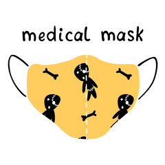 Medical face mask for Halloween. Simple illustration in flat style. Measures to reduce risk of infection with Covid-19 coronavirus on holiday. Vector icon isolated