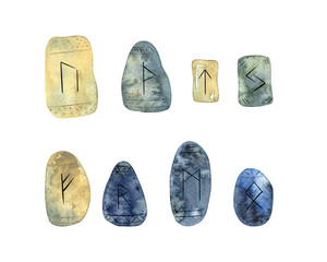 Set of stones with runic symbols.