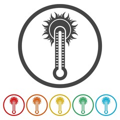 Thermometer. Summer temperature ring icon, color set