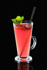 Glass of strawberry and mint hot tea