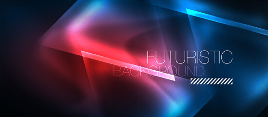 Naklejka premium Neon geometric abstract background. Triangles with color glowing light effects in the dark. Vector illustration for covers, banners, flyers and posters and other