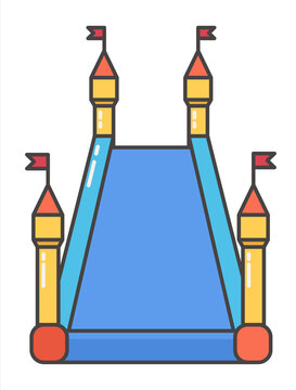 recommend clip art: Bouncy inflatable castle. Tower and equipment for child playground. Vector line illustration isolated on white background.