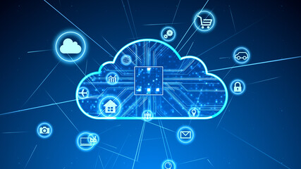 Fototapeta na wymiar Cloud Technology Icon Network Symbol Digital devices 3D illustration