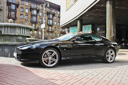 Kiev, Ukraine - September 20, 2015: Black Aston Martin DB9. English supercar