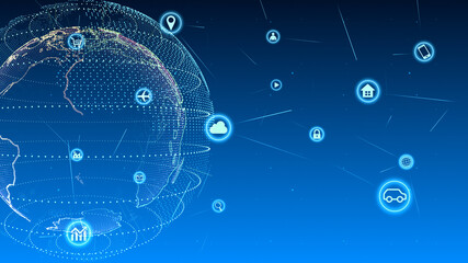 Technology Icon Network World Internet Digital devices on space Earth 3D illustration