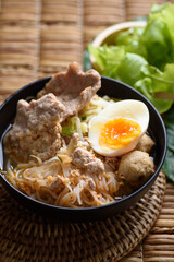 Asian food, rice noodle spicy soup