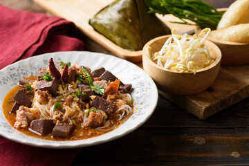 Northern Thai food (Khanom jeen nam ngeaw), local and culture food that is unique of Thailand