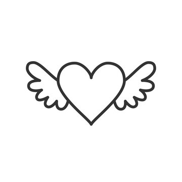 Flying heart with wings icon. Isolated vector illustration on white background. Editable stroke