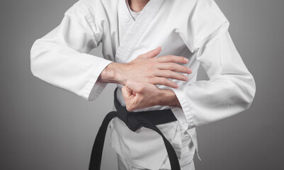 Caucasian man doing karate. Martial arts