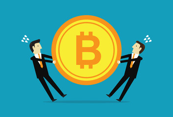 Businessman pulling with bitcoin