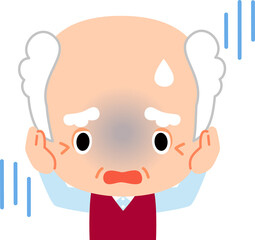 耳を塞いで青ざめるシニア男性