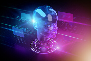 Cyborg head abstract background illustration - 3d rendering