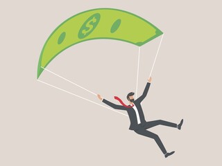 Businessman flying using money. Business vector illustration. success businessman.