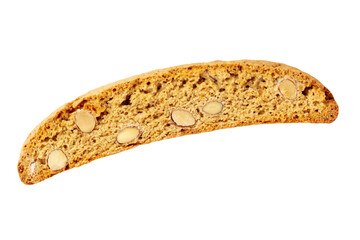 Biscotti, isolated with a clipping path. Traditional Italian almond cookie, top shot on a white background