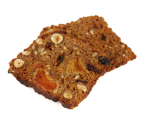 dry  bread with nuts and fruits isolated on white background