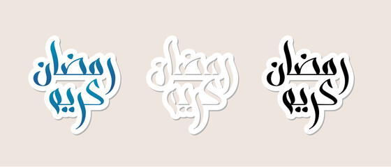 Hand lettering stickers Ramadan Kareem that means Blessed Ramadan in Arabic isolated on gray- vector illustration.