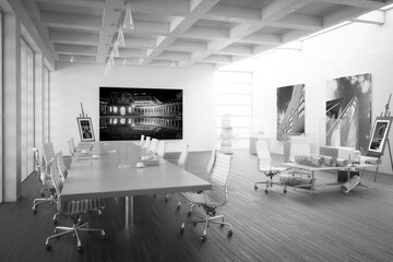 Meeting & Presentation Area - black and white 3D visualization