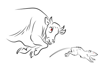Bull as symbol of 2021, chases rat symbolizing year 2020 away