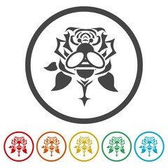 Bee on rose ring icon, color set