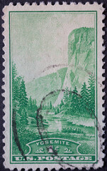 USA - Circa 1934: a postage stamp printed in the US showing the Landscape in Yosemite National Park, California