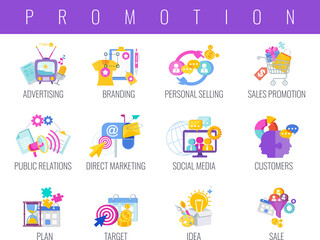 Promotion Color Icons Set. Flat vector illustration.