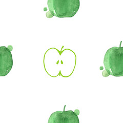 Seamless pattern illustration with green apples isolated on white background - 388456898