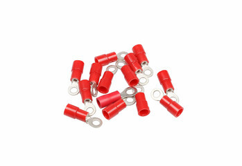 Insulated electrical components for screw mounting wires isolated on white background