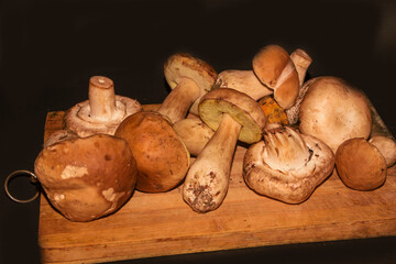mushrooms on a wooden table
