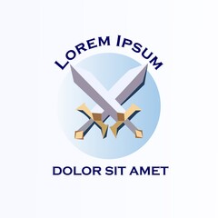 Double swords logo on light blue background